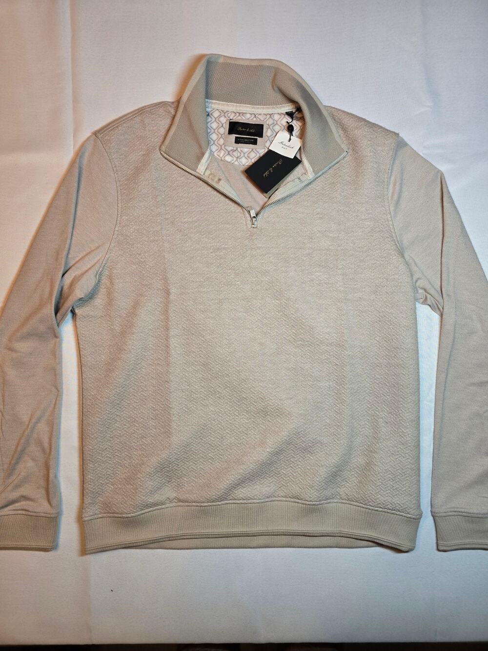 Porter & Ash Interlock Knit Quarter Zip Pullover Sweater Beige Textured